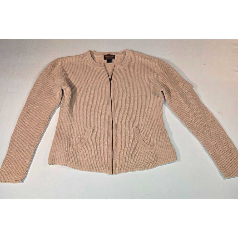 Woolrich Zip Cardigan Sweater Beige Rib Knit Women’s Medium